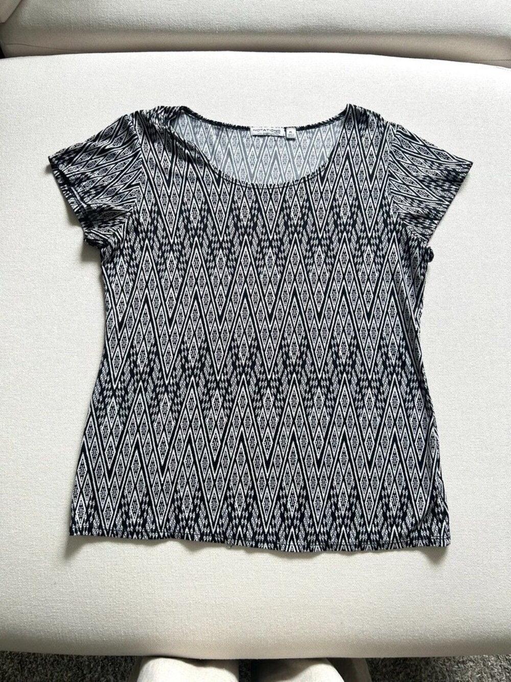 Notations Petite Black and White Short Sleeve Blouse